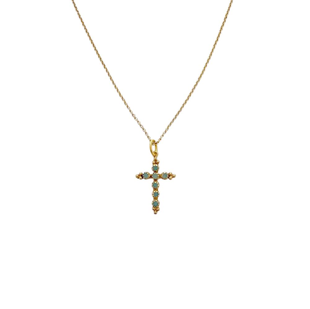 VIRGINS SAINTS & ANGELS VSA Madonna Cross Necklace 16" in Pacific Opal & Gold